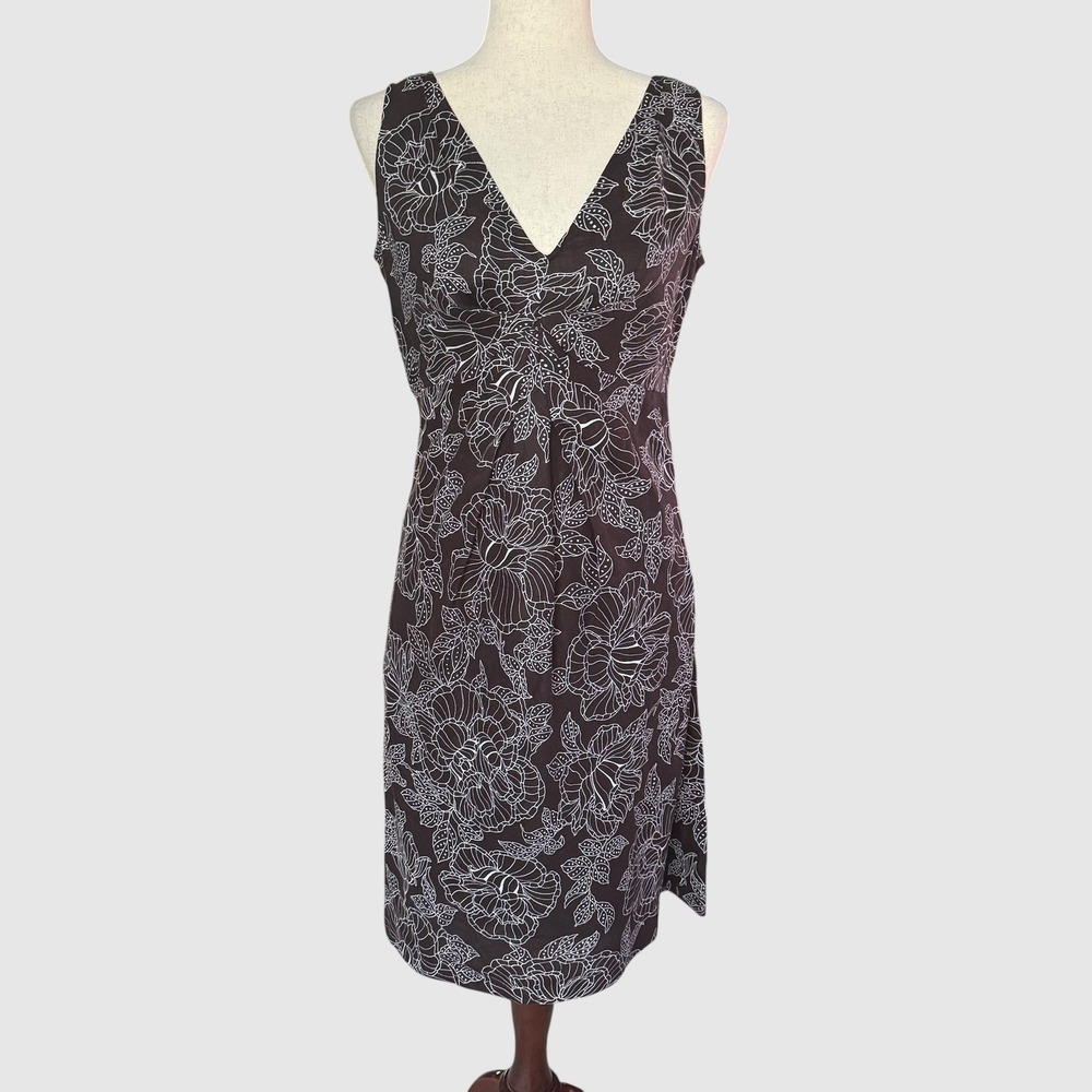 Jones New York Brown Floral 100% Linen Sheath Dress Size 4 minimalist coastal
